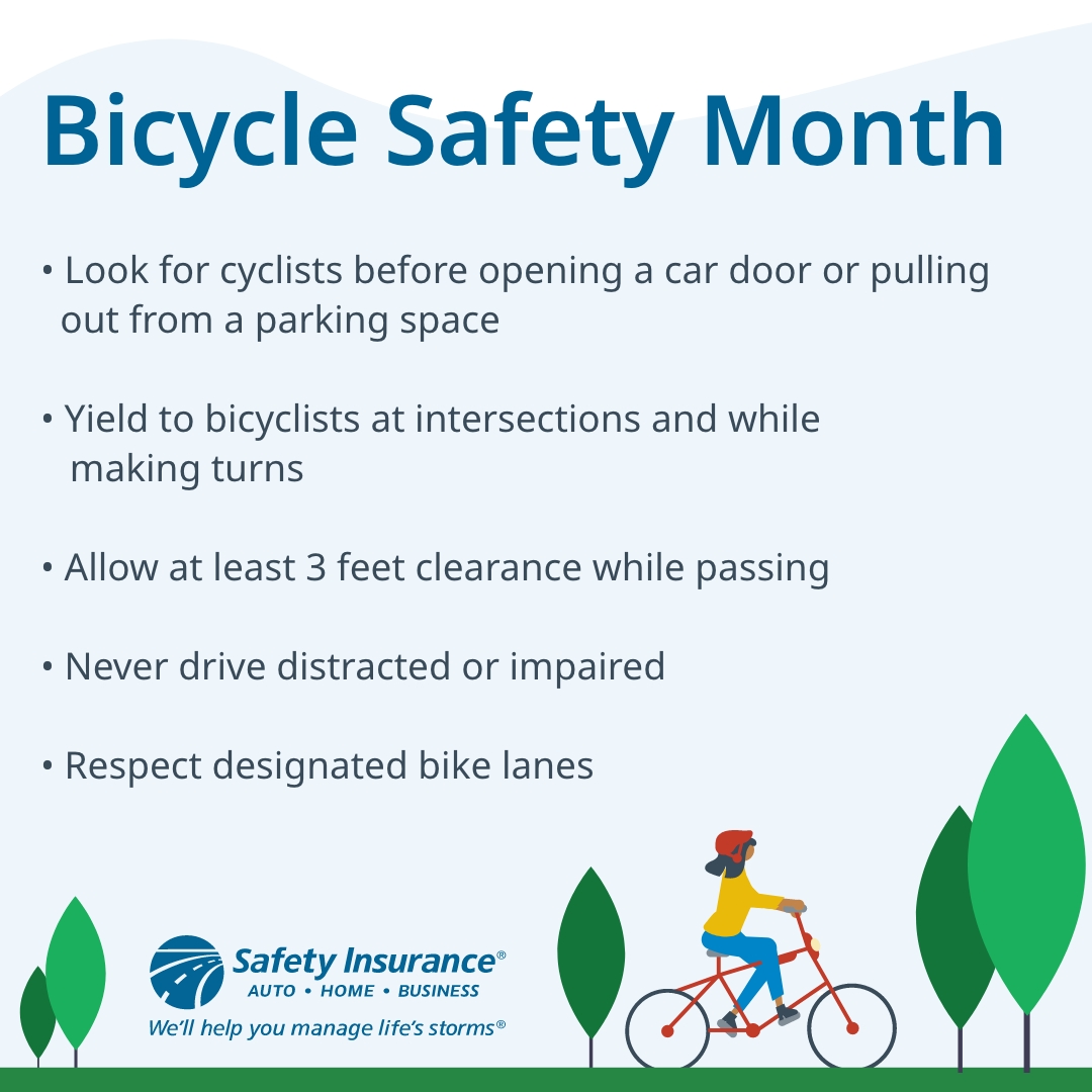 safetyins's tweet photo. Bicycle Safety Month may be wrapping up, but safe riding is important all year long. Keep these tips top of mind to help protect yourself and others every time you ride. #BicycleSafetyMonth #ManageLifesStorms https://t.co/472g0FjM5z