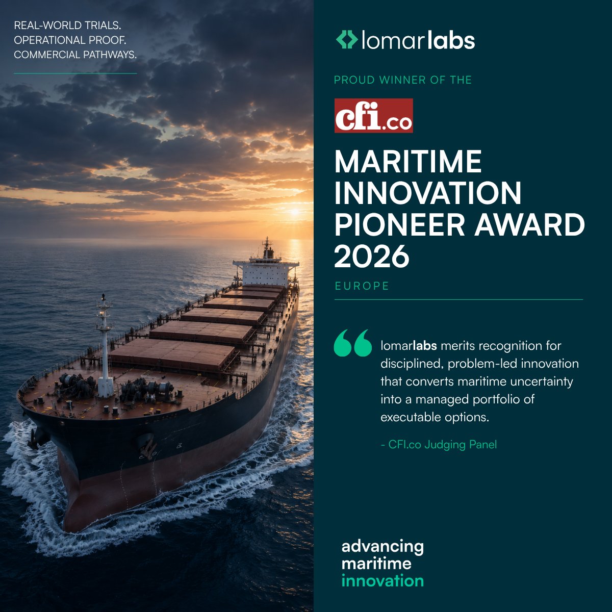 thelibragroup's tweet photo. 🏆Congrats to #lomarlabs, the venture catalyst created by Lomar Shipping, one of our #maritime subsidiaries, which was just awarded “Maritime Innovation Pioneer 2026 – Europe” by @CFIMagazine as part of its annual international awards program. Read more: https://t.co/TxoGezA3bf https://t.co/OGVUeXtNZZ