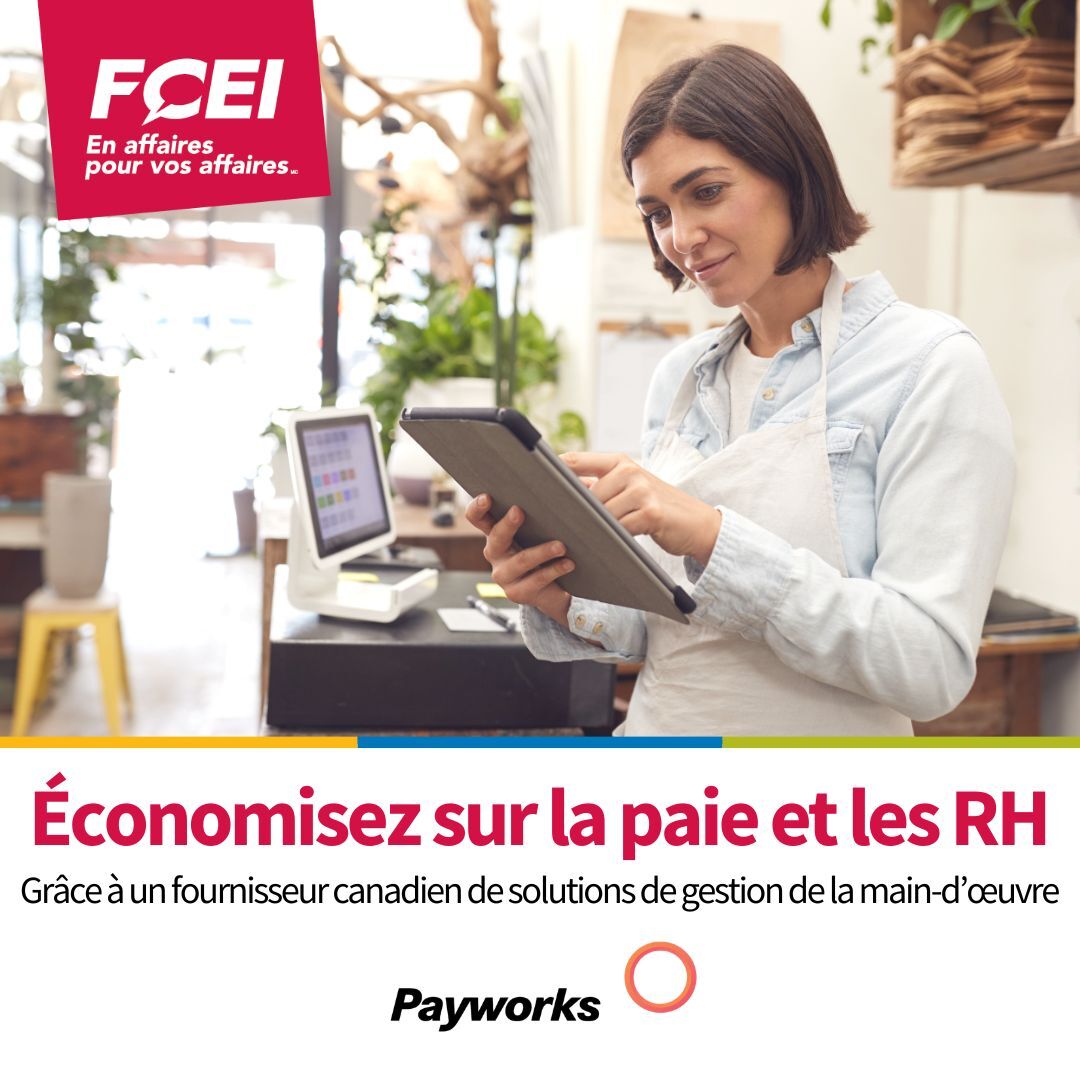 FCEI's tweet photo. Les membres FCEI économisent sur les solutions de paie et les outils de gestion des RH avec @Payworks. 
 
✅ 50 % de rabais sur les solutions Gestion du temps, Gestion des absences et Ressources humaines ✅ 40 % de rabais sur le traitement de la paie ✅ Accès gratuit aux relevés d’emploi et à l’application Libre-service 
 
Simplifiez la gestion de votre équipe tout en réduisant vos coûts.

En savoir plus : https://t.co/aJogpMEOhX 
 
#RabaisFCEI #Économies_FCEI #RH #OutilsDeGestion #PME