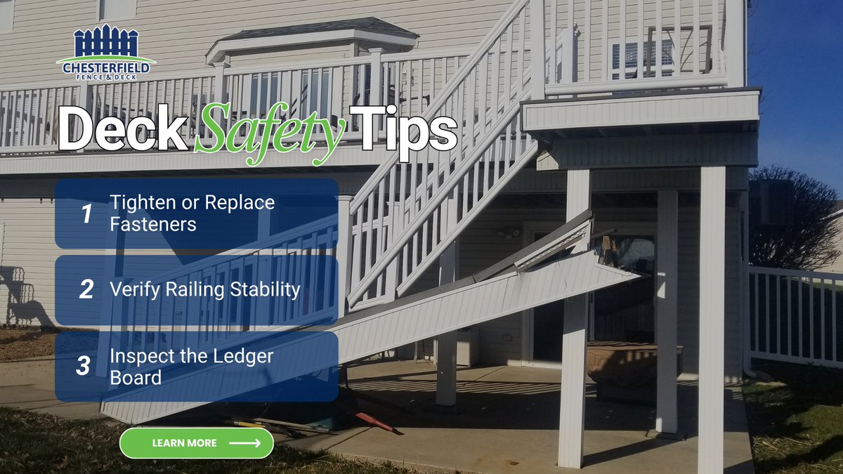 ChesterfieldFD's tweet photo. Rather than put your family in harm’s way, let our experts help ensure your deck is safe for years to come! We've been serving our St. Louis community for nearly 60 years and are honored to help homeowners build their dream outdoor spaces. Give us a call! https://t.co/B9EUTzIJAi https://t.co/siNX6lR16z