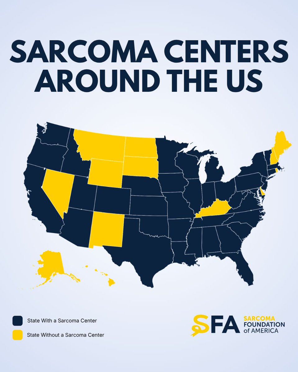 CureSarcoma's tweet photo. Finding the right care team can make all the difference in a sarcoma journey. 

The Sarcoma Foundation of America’s Treatment Centers Directory helps patients and families connect with specialized centers experienced in treating sarcoma, offering access to multidisciplinary care, clinical trials, and expert support.

The directory includes centers that meet specific criteria for sarcoma-focused care, including multidisciplinary teams and access to clinical trials.

Is your institution committed to providing specialized sarcoma care? We encourage eligible centers to apply to be included in the directory and help patients find the expert care they need.

Learn more and explore the directory: https://t.co/sxbETBocT7 

#Sarcoma #CureSarcoma #SarcomaCare