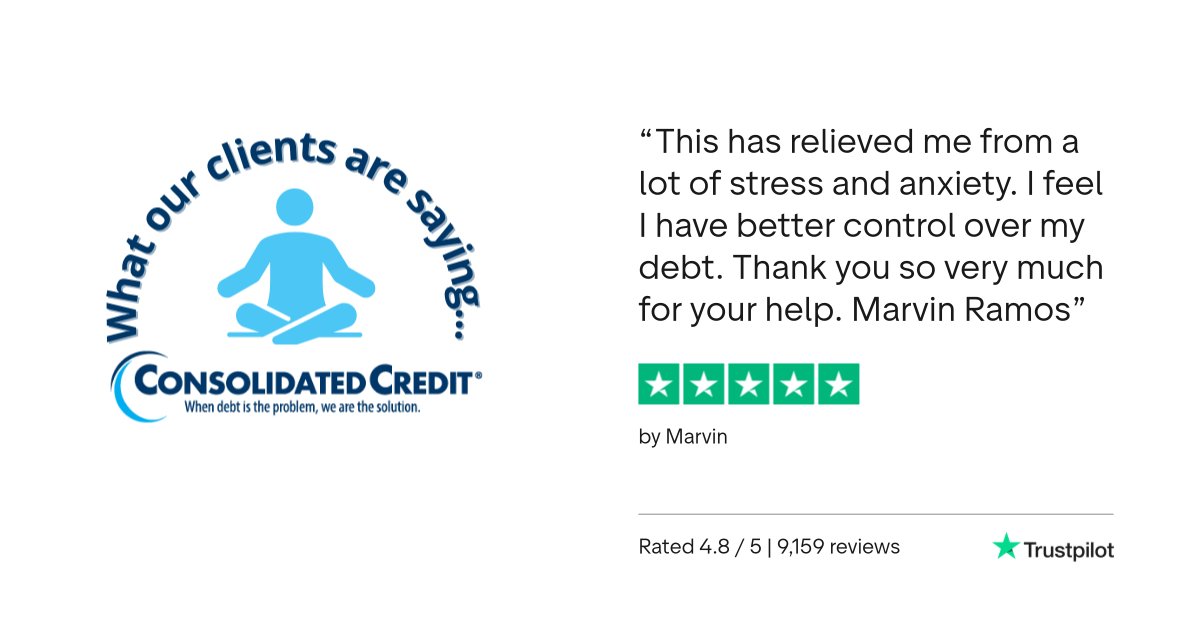ConsolidatedUS's tweet photo. #ReviewoftheDay #DebtRelief🙏
Financial stress is mental stress. 🧠💨 This #MentalHealthAwarenessMonth, reclaim your peace of mind. We’ve helped 10M+ people find the #DebtRelief they needed to breathe easier. 

#DebtSucks #ConsolidatedCredit #MentalHealthMatters ☎️1-844-450-1789 https://t.co/1k8e8PlPXx