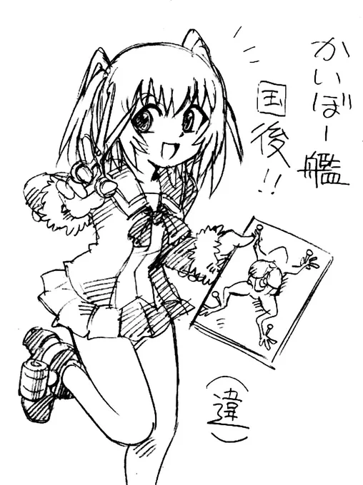 ひさしぶりにカエルを食べたので、発掘落描き「かいぼー艦国後!!(違)」を再掲。

>艦隊これくしょん
>海防艦 