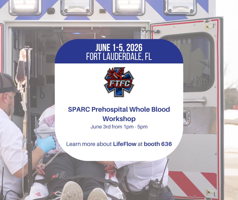 LifeFlow__'s tweet photo. First There First Care is coming up! Don't miss the SPARC Prehospital Whole Blood workshop on Wednesday June 3rd from 1pm - 5pm.

Visit booth 636 to learn how LifeFlow is helping teams deliver faster, simpler blood and fluids in critical moments.

https://t.co/Vq2YFPrxo9 https://t.co/BDdRm6NnMz
