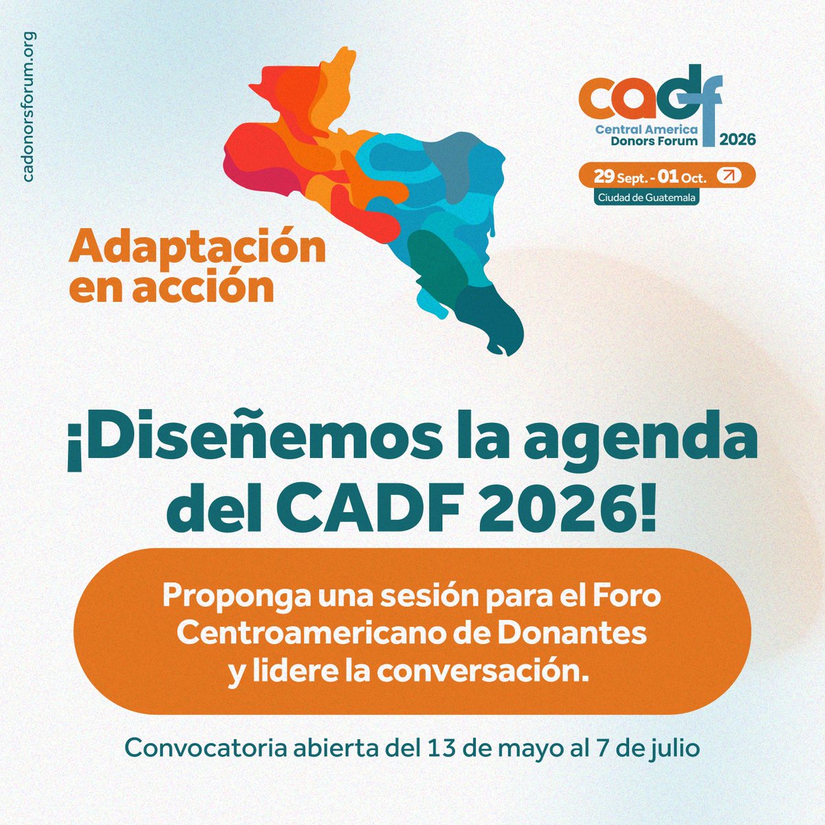 SeaIF's tweet photo. ¡Queremos escuchar sus ideas! Proponga una sesión para el Foro Centroamericano de Donantes 2026 y sea parte de este diálogo único en la región.

Recibiremos propuestas de paneles, talleres, mesas estratégicas, sesiones tipo pecera y charlas relámpago con enfoque regional, colaborativo e inclusivo.

Postule una sesión o visita de campo antes del 7 de julio: https://t.co/BVCIRJchlG
Conozca más del CADF 2026:  https://t.co/4lpbD3jXnj

#CADF2026 #AdaptaciónenAcción #AgendaCADF