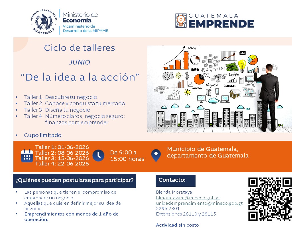 VICEMIPYME's tweet photo. Participa en el ciclo de talleres del mes de JUNIO – Emprendimientos Pre-incubación “De la idea a la acción”
Requisito clave: compromiso para completar los 4 talleres del ciclo de formación emprendedora.
👉 Postulate en: https://t.co/kQrCPYubpb

#GuatemalaProduceTodoLoBueno https://t.co/V1TY2uXskH