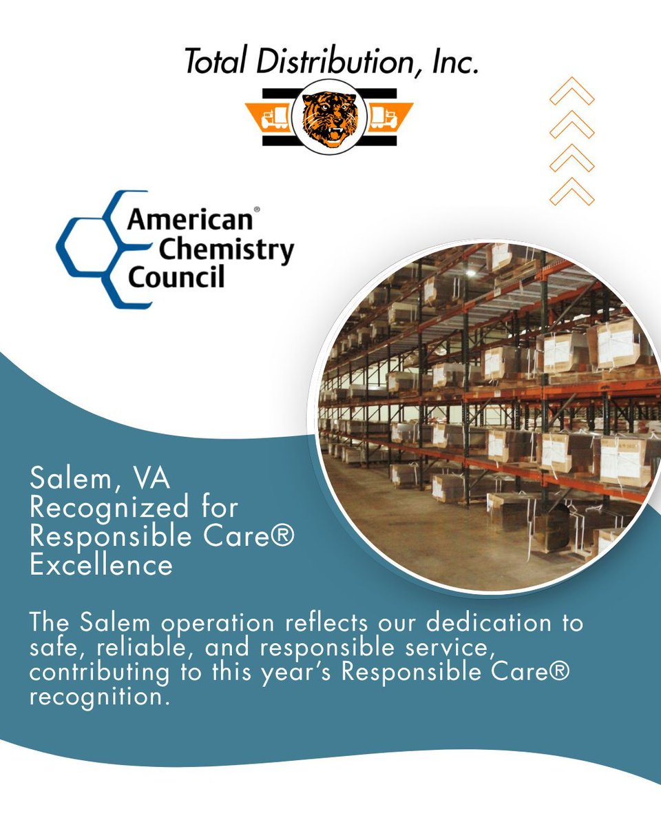 Total_Dist's tweet photo. Our Salem operation has been recognized with a 2026 Responsible Care® Award. The team’s dedication to safe, reliable, and responsible service continues to strengthen our network.
 
#peopleoftdi
#totaldistributioninc https://t.co/Hm5D7hIr7k