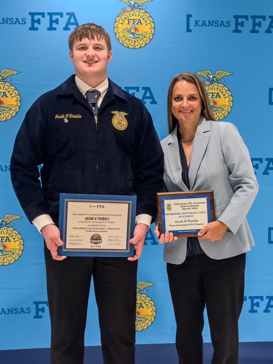 kscorn's tweet photo. Congratulations to Jacob O’Trimble from the Perry-Lecompton FFA Chapter on winning the Diversified Crop-Production Placement award! 

Good luck to O’Trimble as he plans to attend Kansas State University this fall.

Kansas Corn is a proud sponsor of the Diversified Crop-Production Placement award at the 98th Kansas FFA Convention.