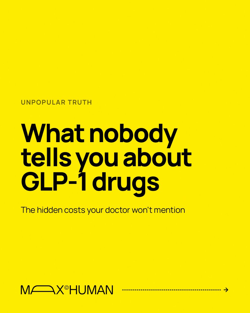 themaxhuman's tweet photo. What nobody tells you about GLP-1 drugs before you start:

• Muscle loss can be 25-30% of weight lost
• Most people regain weight when stopping
• Cost: $800-1200/month without insurance

The real conversation we need to have. https://t.co/jhOoOy604V