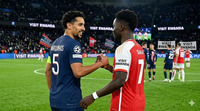 TnTLiveUG's tweet photo. @PSG_English @Arsenal @kvara_7PSG 5. The winner in all this?
Rwanda's deliberate worldwide tourism campaign will take the front seat as the final goes underway tomorrow at 7PM (EAT). 
The #VisitRwanda tagline has become synonymous with sport with PSG, Arsenal, @Atleti &amp; lately @LAClippers in the @NBA 🦧

#TnTLive https://t.co/zoGvnFNQzC