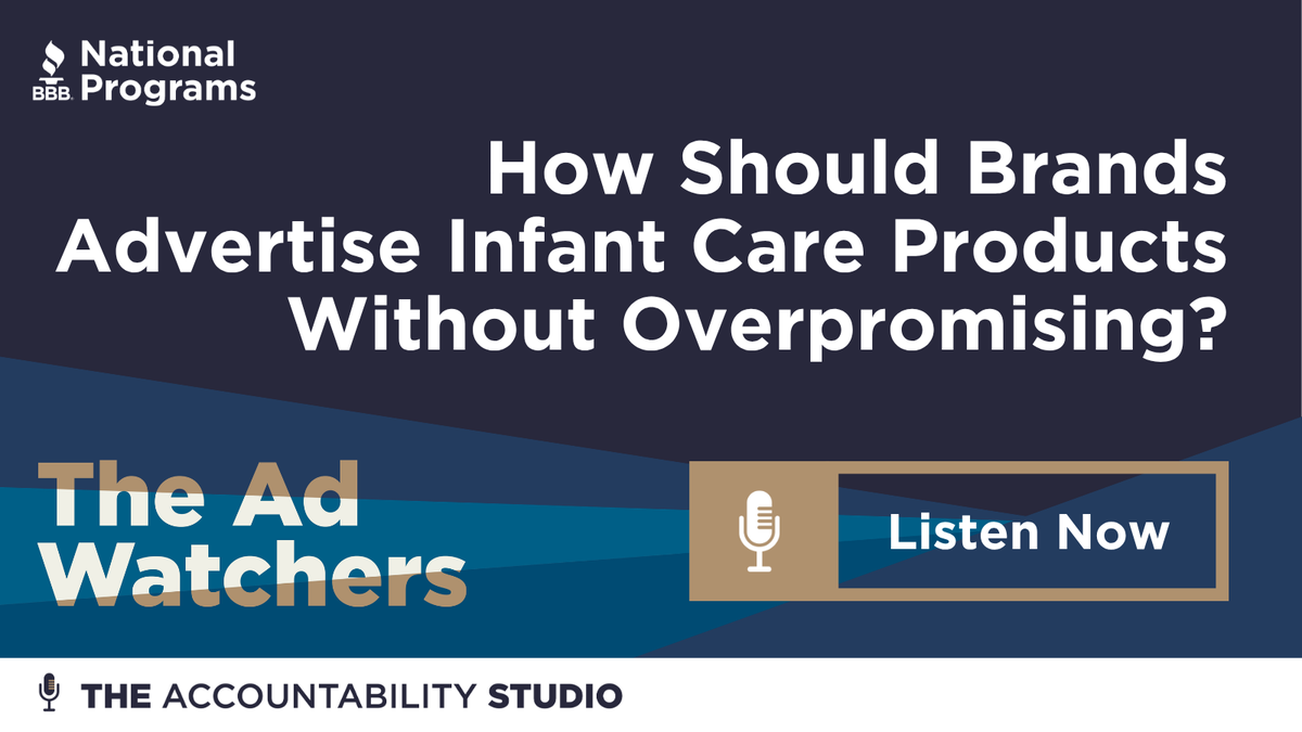 BBB_NtlPrograms's tweet photo. Infant care brands are facing growing pressure to ensure their advertising claims are properly supported. Our upcoming episode of #AdWatchers explores the evolving world of infant care marketing, from infant formula and diapers to AI-powered baby monitors and bassinets.

Subscribe to be notified when the episode is released: https://t.co/KAjiRIQOBA