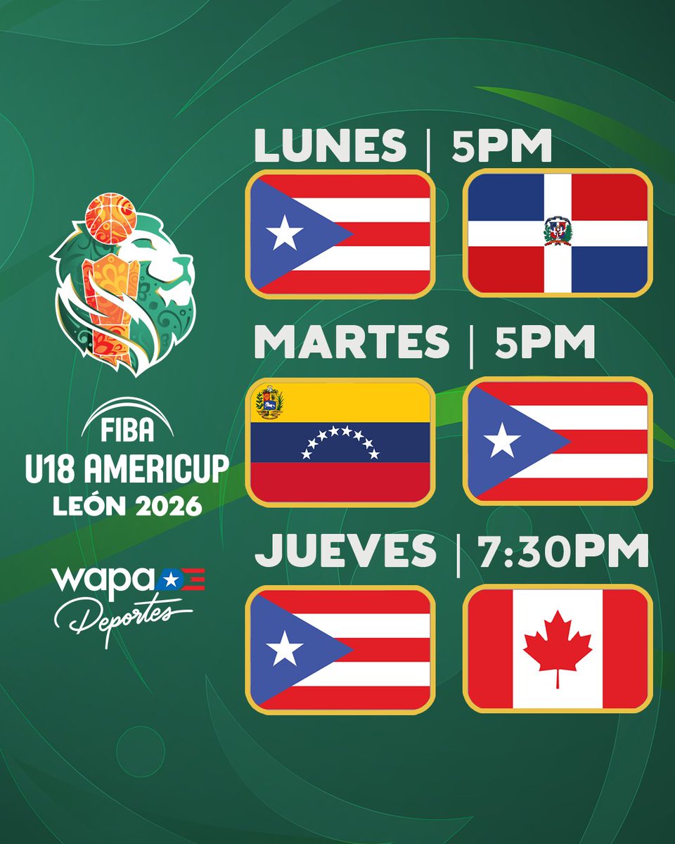 wapadeportes's tweet photo. ⛹️‍♂️🇵🇷 Llegó el momento de apoyar a nuestros jóvenes en el FIBA U18 AmeriCup del 1 al 7 de junio. Anota las fechas y no te pierdas ni un partido por #WapaDeportes. https://t.co/jBw1XOnR2t
