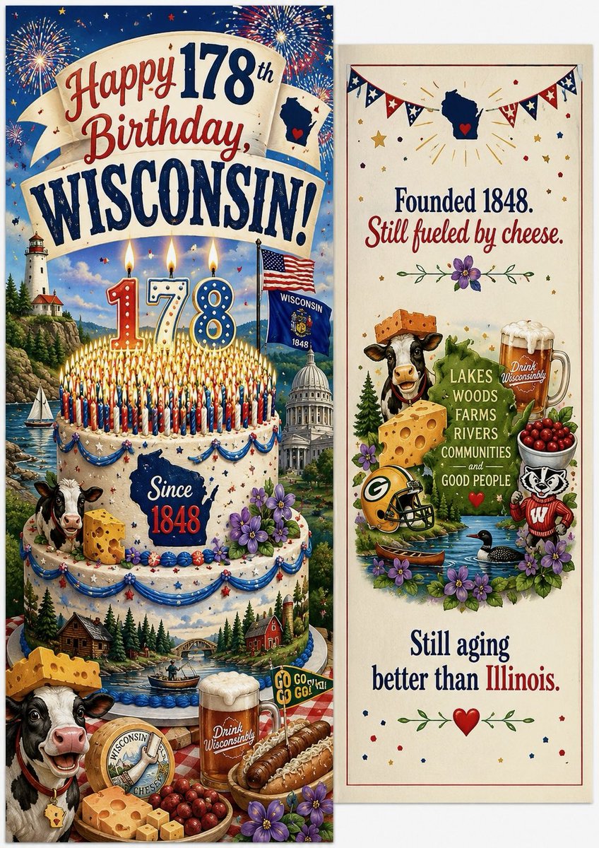 WMC_Evan's tweet photo. Happy Statehood Day Wisconsin! You’re sharper than ever! Keep on aging, you get better every year! 🧀🎂🥳 https://t.co/ATCAytTsTB