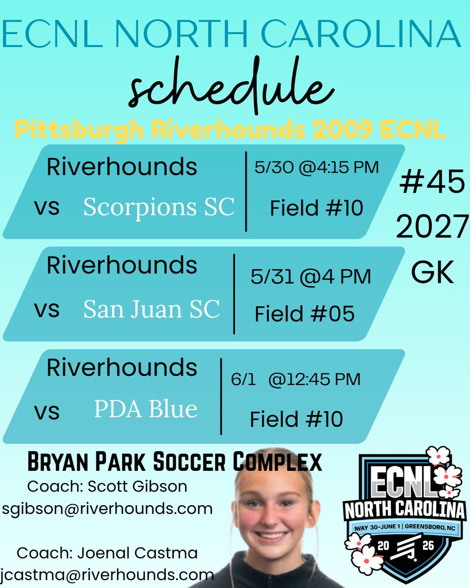 SydneyPostler's tweet photo. Can’t wait to compete at the ECNL North Carolina showcase this weekend with my @Hounds09ECNL team! Can’t wait to see you there! @HoundsAcademy @ECNLgirls @TopDrawerSoccer @ImYouthSoccer @TheSoccerWire https://t.co/i0fpj15RvX