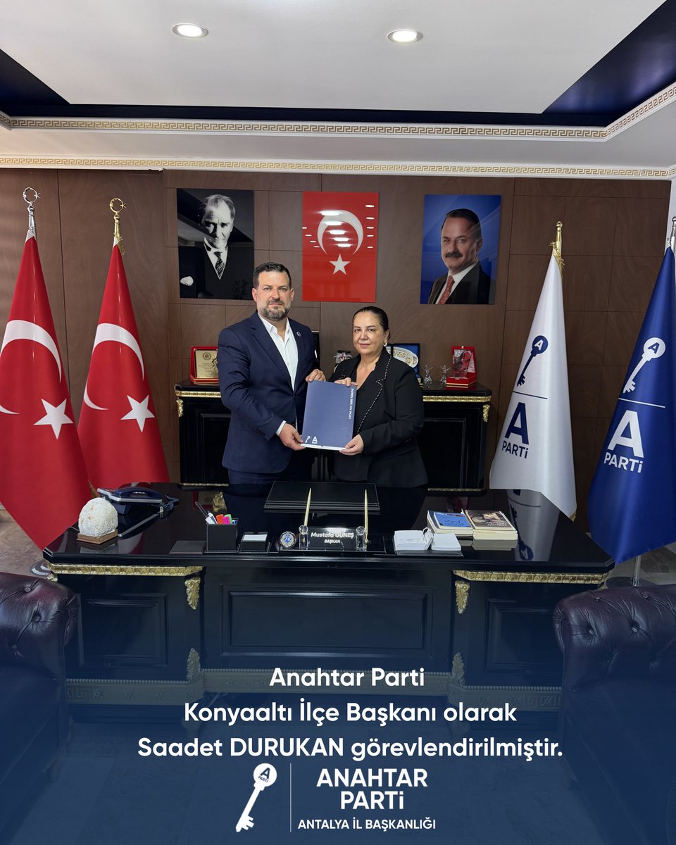 apartiantalya's tweet photo. İl Başkanımız Sayın Mustafa Güneş’in tensipleriyle, Anahtar Parti Konyaaltı İlçe Başkanlığı görevine Sayın Saadet DURUKAN atanmıştır.

Yeni dönemde Başkanımıza ve teşkilatımıza üstün başarılar diler,bu görevlendirmenin partimize, Antalya’mıza ve Konyaaltı’mıza hayırlı olmasını temenni ederiz.

@anahtarparti 
@yavuzagiraliog 
@mustafa_gunes07