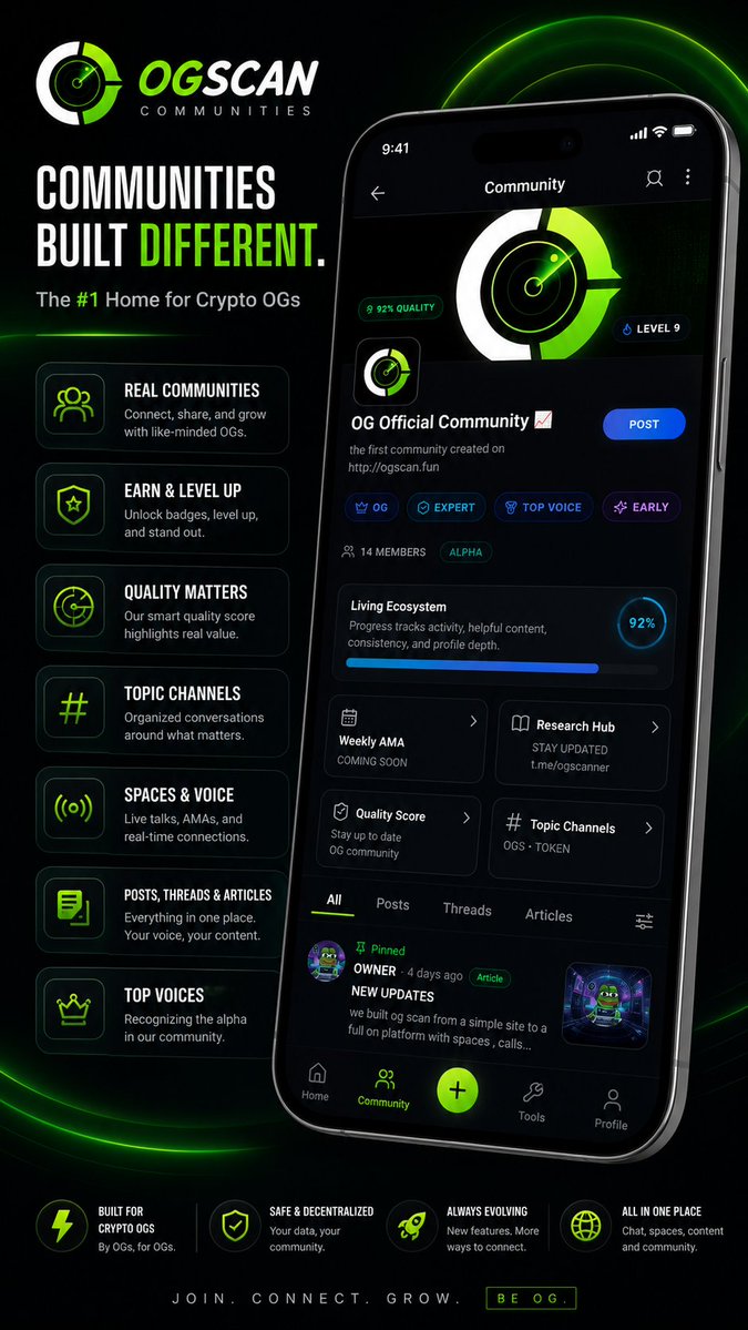 ogscanbackup's tweet photo. Tomorrow X Communities are gone.

Years of communities, discussions, and connections wiped out by a single platform decision.

That's the problem with building on land you don't own.

OGSCAN Communities was built for crypto from day one.

🚀 Create communities
🎙️ Host spaces
📝 Publish articles
💬 Run discussions
🏆 Earn badges & reputation
📈 Build a real ecosystem

Don't wait until your community disappears.

Sign up today:
https://t.co/Kq5mVyNufd

Build where your community comes first.