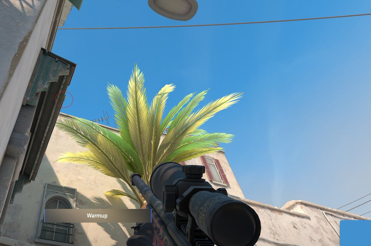 EricOpdyke's tweet photo. @OnFireAnders that little part of the antenna circled can be used with the larger lineup crosshair to get you aligned but then you need to find something to split the palm properly. 

Honestly you may have found the best approach already. The error window is so small. https://t.co/bO2J0m4O9L