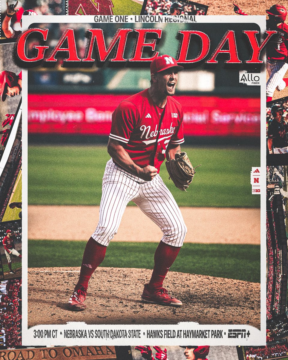 HuskerBaseball's tweet photo. Round one.  

🆚: South Dakota State 
📍: Haymarket Park
⌚️: 3:00pm CT
📺: ESPN+
📻: @HuskersRadio https://t.co/juZQewUJYC