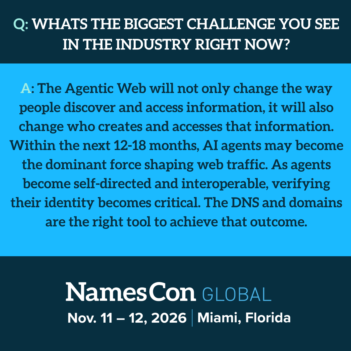 NamesCon's tweet photo. "We're experiencing the biggest evolution in search in over 25 years..."

Read up on what @racsterls, CMO at @IdentityDig Inc. has to say on the challenges ahead as well as growth in the industry!

Are you a domainer? Are you eager to learn more from the best in the business? NamesCon is for you!

Grab your pass before prices increase: https://t.co/LbOn6W6zec

#domains #TLDs #agenticweb #aiagents #DNS #DigitalAssets #tech #crypto