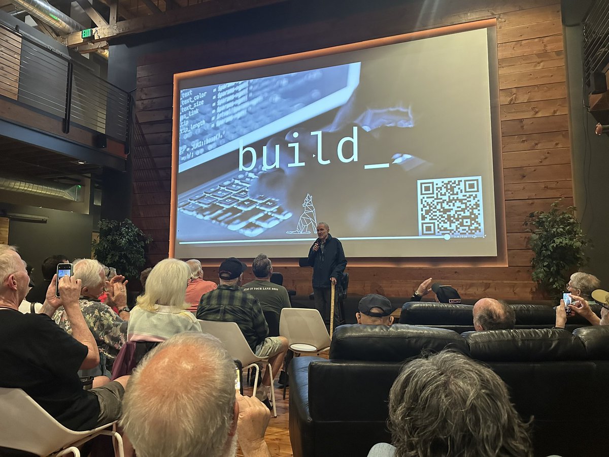 Unclepeev's tweet photo. Got the chance to take the older daughter to listen to the man himself, Burt Rutan, speak and screen his movie about Space Ship One. What a night! https://t.co/aBpIztrU0P