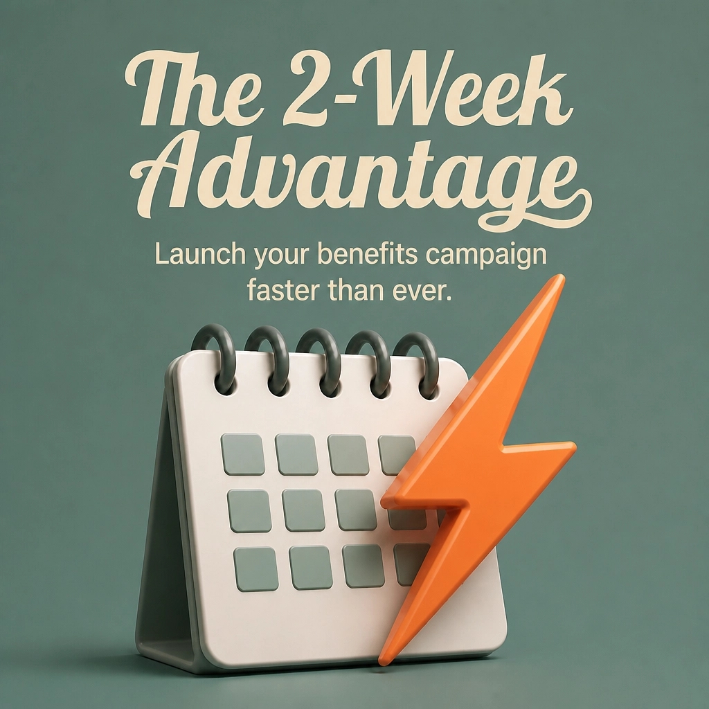 FlashBenefits's tweet photo. Why wait 2 months for an agency when you can launch a benefits campaign in 2 weeks? ⚡️ In the world of HR, timing is everything. Reach your people when it matters most. #FlashBenefits #BenefitsCommunication #TotalRewards https://t.co/72oeIUvOEL