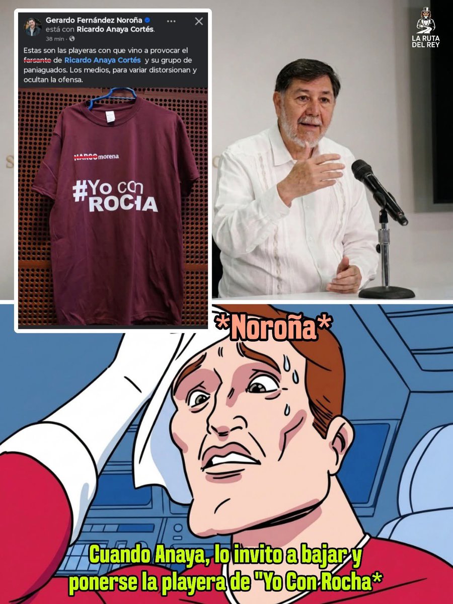 VigiaCiudadano7's tweet photo. Muy Valiente en Redes Sociales, Pero en persona "Sudo Frío" cuando lo invitaron a ponerse una playera en "Apoyo" a Rocha Moya 🥹

En redes sociales, el millonario Senador de la República, Gerardo Fernández Noroña, rápidamente público una fotografía "excusándose" de lo ocurrido está noche en el Senado de la República 🤦

Tras la respetuosa invitación que les realizó a todos los Morenistas el Senador del PAN Ricardo Anaya, invitación que fue rechazada por absolutamente todos, el Millonario Senador de la República, rápidamente salió en sus redes sociales a colocar un mensaje que parecía más pretexto que otra cosa.

Los usuarios en redes sociales, comentaban que el ex vendedor de libros, siempre se ha manejado de esa forma, que en redes sociales, es un tipo de va de frente y nunca se echa pa'tras, Pero que en la vida real es todo lo contrario.

Señalando los usuarios que si tanto apoya a Rocha Moya y sostiene que está limpio se hubiera puesto la playera en lugar de andar realizando publicación posteriores a los acontecimientos.

@fernandeznorona