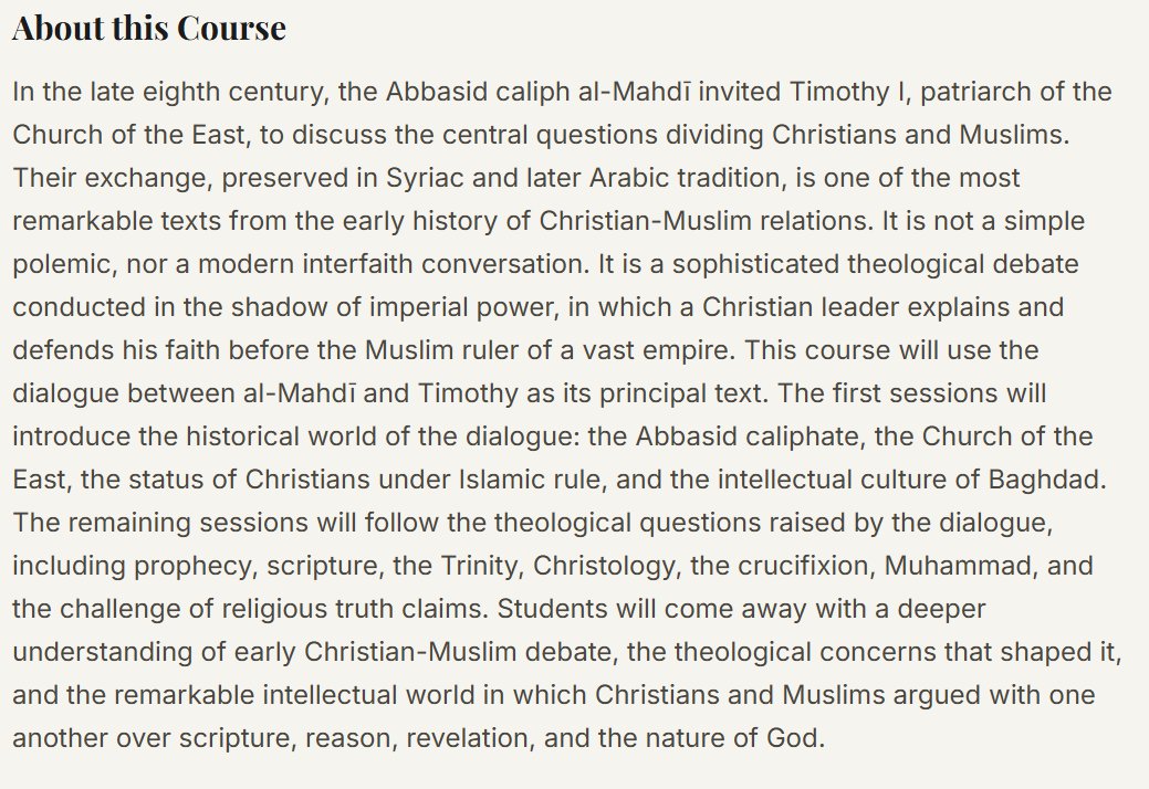 Meleteon's tweet photo. If you're interested in Christian-Muslim relations in early Islam, we have an exciting new course for you- The Caliph and the Patriarch: Christian-Muslim Relations in Early Islam, taught by Professor @GabrielSaidR (Notre Dame). Course starts Aug 3. Register here: https://t.co/Y6DBHp0Ysf