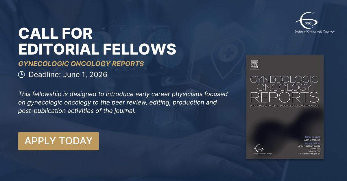 SGO_org's tweet photo. 📣 Call for Editorial Fellows: Deadline: June 1. Gynecologic Oncology Reports @gynoncjnls is accepting applications for a 1-year Editorial Fellowship starting Aug 1, 2026. Open to early career SGO members, CV + interest statement required. Apply today! https://t.co/AjZlBpjOlV https://t.co/v7z276CKWn