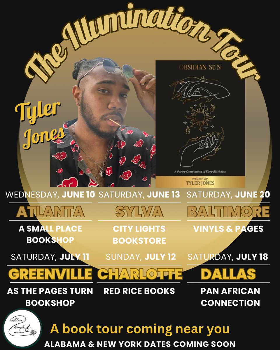tajthepoet95's tweet photo. Come one, come all to The Illumination Tour!
Coming to a city near you to discuss, read, and promote poetry from Obsidian Sun by Tyler Jones.
Check dates, times, and your gas tank to see if you can experience the sun from someone’s eyes besides your own. 
#poetry #poetrycommunity https://t.co/wZVesYcnP3