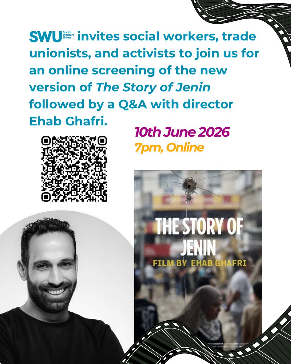 SWU_UK's tweet photo. SWU invites social workers, trade unionists, and activists to join us for the online screening of the new version of The Story of Jenin followed by a Q&amp;A with director Ehab Ghafri: https://t.co/YAbxKS5WdD

@PSCupdates https://t.co/eHW6syWGBP