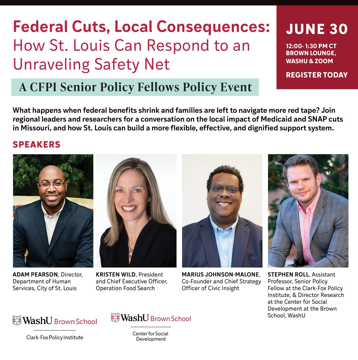 csdwustl's tweet photo. How will SNAP &amp; Medicaid cuts affect families in Missouri &amp; the St. Louis region? How can we strengthen the #SafetyNet in a time of scarcity? Join us for this timely hybrid event!

🗓️June 30, 12-1:30 (CT)
🗺️#WashU &amp; Zoom
➡️RSVP: https://t.co/aCCo5bNBvJ

#InSTLforSTL #STLNonprofit https://t.co/W5YvRtvUWs