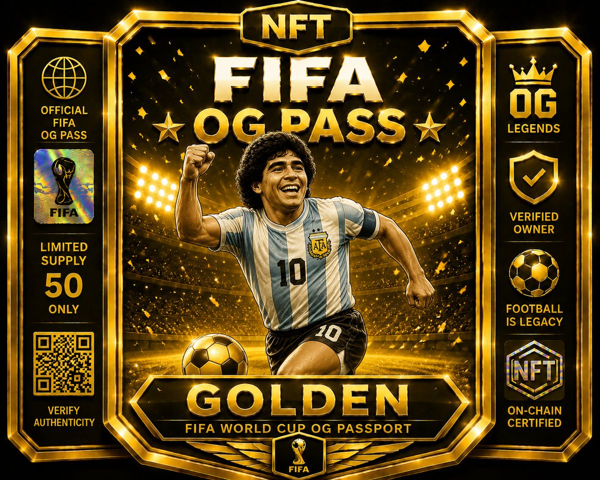 FifaOGPass's tweet photo. 🔥 GOLDEN FIFA OG PASS NFT DROP 🔥

 Maradona ⚽

Limited Golden Collection ✨
OG Legends • Verified Owner • On-Chain Certified

Which NFT is your favorite? 👀⚽

#NFT #FIFA #OGPASS #FootballNFT 

#CryptoArt #Web3 https://t.co/pbeaLfT9IC