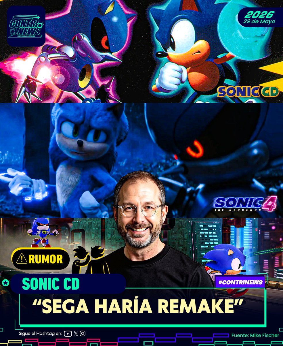 contriteorb4's tweet photo. #CONTRINEWS 
Mediante una reciente entrevista al ex vicepresidente de marketing y entretenimiento de SEGA, Mike Fischer
comentó que ha oído que la compañia estaria haciendo un remake de Sonic CD.
No seria de extrañar por #SonicMovie4 
pero solo queda esperar un anuncio oficial https://t.co/MXp78pHkBi