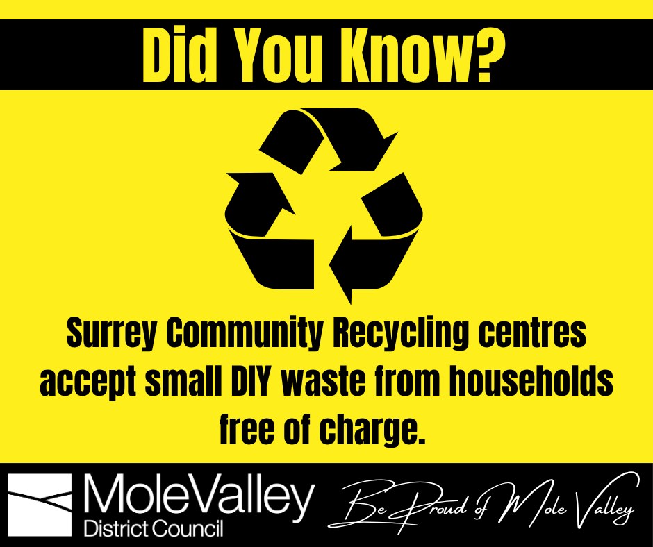 MoleValleyDC's tweet photo. Save money &amp; ensure your DIY waste ends up in the right place &amp; not fly tipped. Up to two 50-litre rubble bags or one large item no larger than 2m x 0.75m x 0.7m per household will be accepted for free at your local tip (max 4 visits over 4 weeks) https://t.co/LeIjsFgWc3 https://t.co/vOalqcegFn