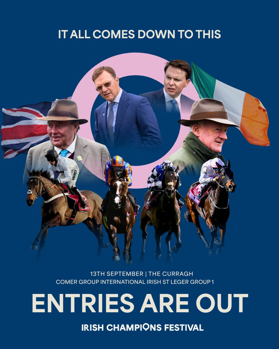 curraghrace's tweet photo. ✨🏆 𝗖𝗢𝗡𝗦𝗧𝗜𝗧𝗨𝗧𝗜𝗢𝗡 𝗛𝗜𝗟𝗟 Among 63 Entries for the €500,000 Irish St Leger 🏆✨

A stellar list of 63 entries has been revealed for the €500,000 Comer Group International Irish St Leger, the final Classic of the season at the Irish Champions Festival.

Among the headline names is the brilliant Constitution Hill, with Nicky Henderson’s eight-time Grade 1 winner set to bring huge excitement should he take his chance at the Curragh.

The potential opposition is equally compelling, including:

⭐ Jan Brueghel – the highest-rated horse in the field (125)
⭐ Al Riffa – last year’s Irish St Leger winner
⭐ Scandinavia – unbeaten in his last five starts, including the St Leger at Doncaster
⭐ Ethical Diamond – Breeders’ Cup Turf champion
⭐ Caballo De Mar – fresh from Group 1 success in Paris

International interest is also strong, with German challengers Lordano and Narrativo among the entries.

Who would you like to see line up for the final Classic of the season? 👇