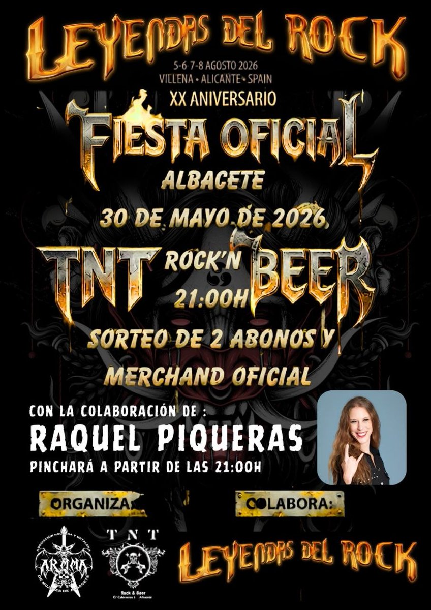 armma_albacete's tweet photo. 🎉Mañana sábado tendremos la fiesta oficial del Leyendas del Rock🎸 en el TNT de Albacete, con la compañera ⚡Raquel Piqueras⚡ a los mandos.
¡No faltes! https://t.co/13qjJ2d4fJ