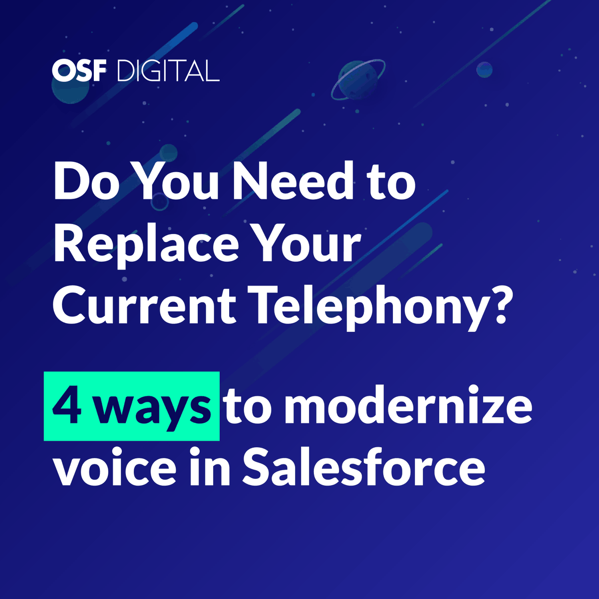 osfdigital's tweet photo. There’s no single path to modernizing voice in Salesforce.

Our latest article explores the 4 primary deployment paths available today, from BYOT to native telephony through Agentforce Contact Center.

Read the article: https://t.co/CJgmEZAVm5

#ContactCenter #CustomerService https://t.co/DKmZUEUPMh