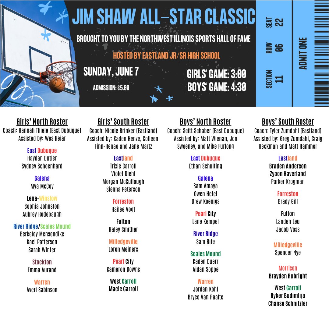 NUICAllAccess's tweet photo. Here is the information for the Jim Shaw Basketball All-Star Classic at Eastland on Sunday, June 7th.

Congratulations to all who were selected. https://t.co/dTh13qFpMH