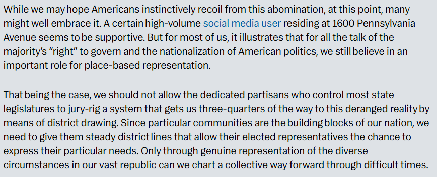 PhilipWallach's tweet photo. OK, I admit, I find this abominable, but it's a useful exercise for checking our democratic intuitions. Most of us still believe in meaningful local representation, even if this year's re-drawers see pursuit of partisan mandates as much more important. https://t.co/RjqvVf3knc