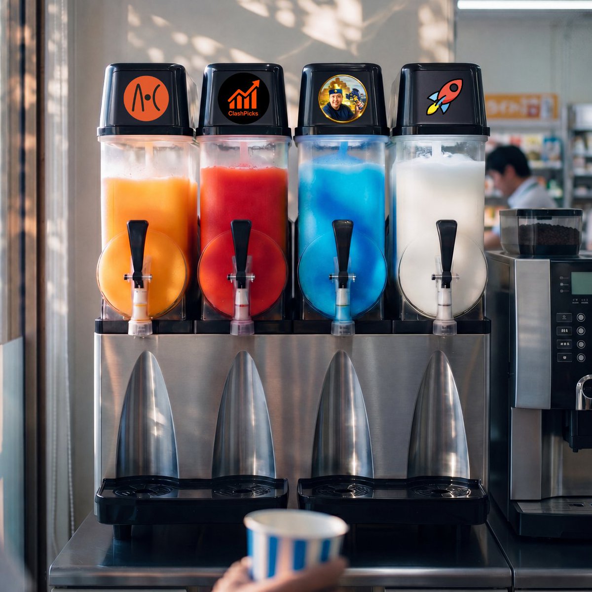 ClashProjectAI's tweet photo. When the slushie machine looks like this, you know you're deep in the $CLASH ecosystem 😆

🧠 AskClash for research
📈 ClashPicks for action
👑 George keeping the vision alive
🚀 $CLASH powering it all

Pick your flavor... or just take all four and become a full-time Clashmaxxer 😎

Join the community → https://t.co/NAiiPNylcu