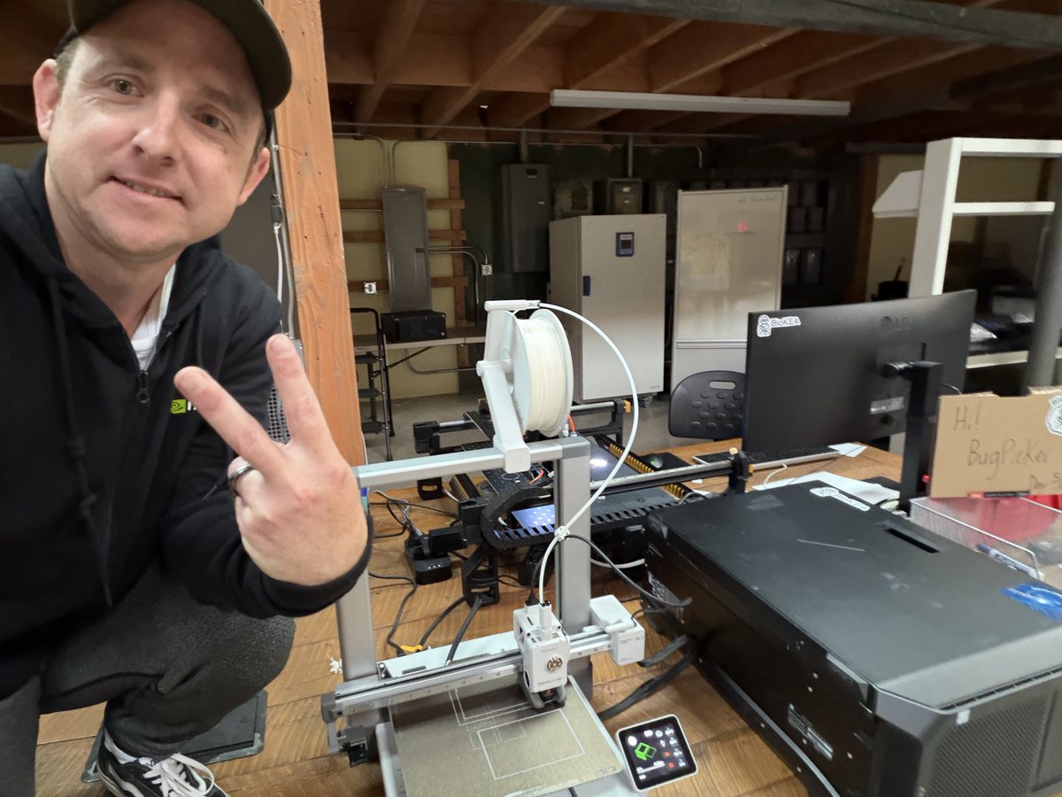 seanjungbluth's tweet photo. It’s Friday morning here at @BioKEAAI and we’ve both the coffee pot and 3D printer already operating. Today we continue our adventures with @chr1sa and are currently printing prototype components for our @OpuloInc PnP machine turned BugPicker. Live stream link in comments. https://t.co/FHXGhDs3nh