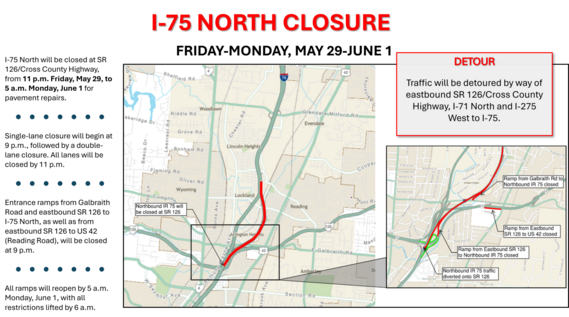 CINCINNATI DRIVERS: Full closure of I-75 North through the