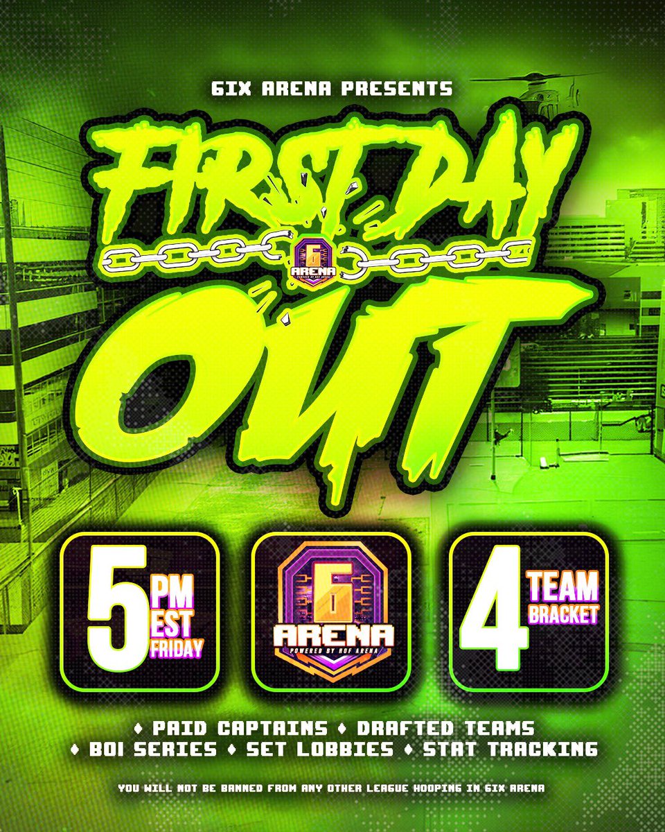 HOFLeague2K's tweet photo. 6ix Arena First Day Out!!

Presented by @HOFArena 

You won’t be banned from any other leagues for playing 6ix Arena.

Tomorrow | 5–8PM EST
+$150 added by HOF 

https://t.co/6mcOupkstG

@HOFArena @MacOffSix @HOFLeague2K @HOFWorld2K https://t.co/p1Q0x5O1eN