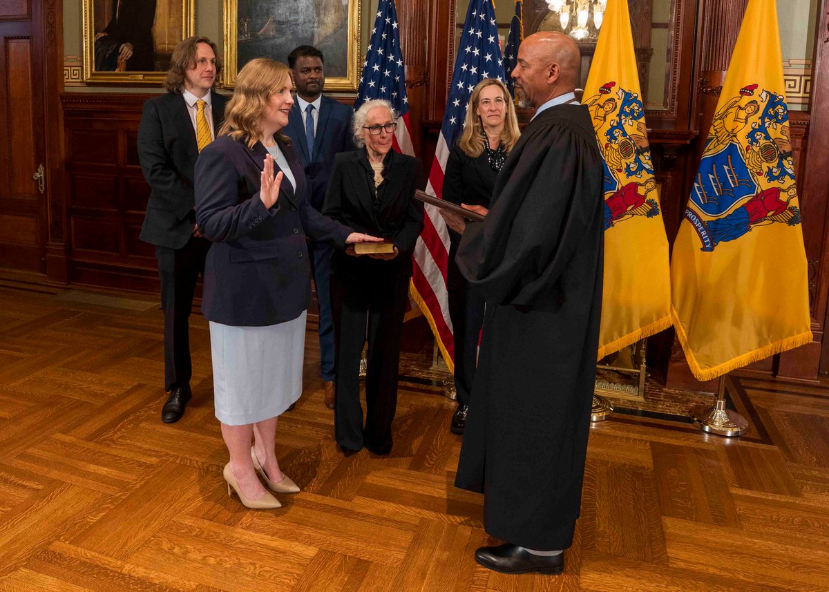 NewJerseyDOE's tweet photo. Following her appointment by @GovSherrillNJ, Commissioner Laux was sworn in as New Jersey’s Commissioner of Education, highlighting the Department’s focus on removing barriers and strengthening systems that support all 1.4 million students. https://t.co/QOY8Ra8AQW