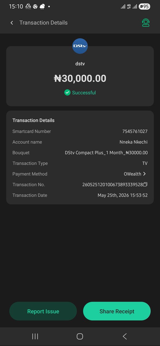 chalicious007's tweet photo. @DStvNg please I changed my subscription package to compact plus since 25th of this month and I made payment through your opay platform, i made a total payment of 33,567 naira and up till now it has not reflected... I can only view mnet movies 4 HD. 
Smart card No: 7545761027. https://t.co/lrAKwhNrYa