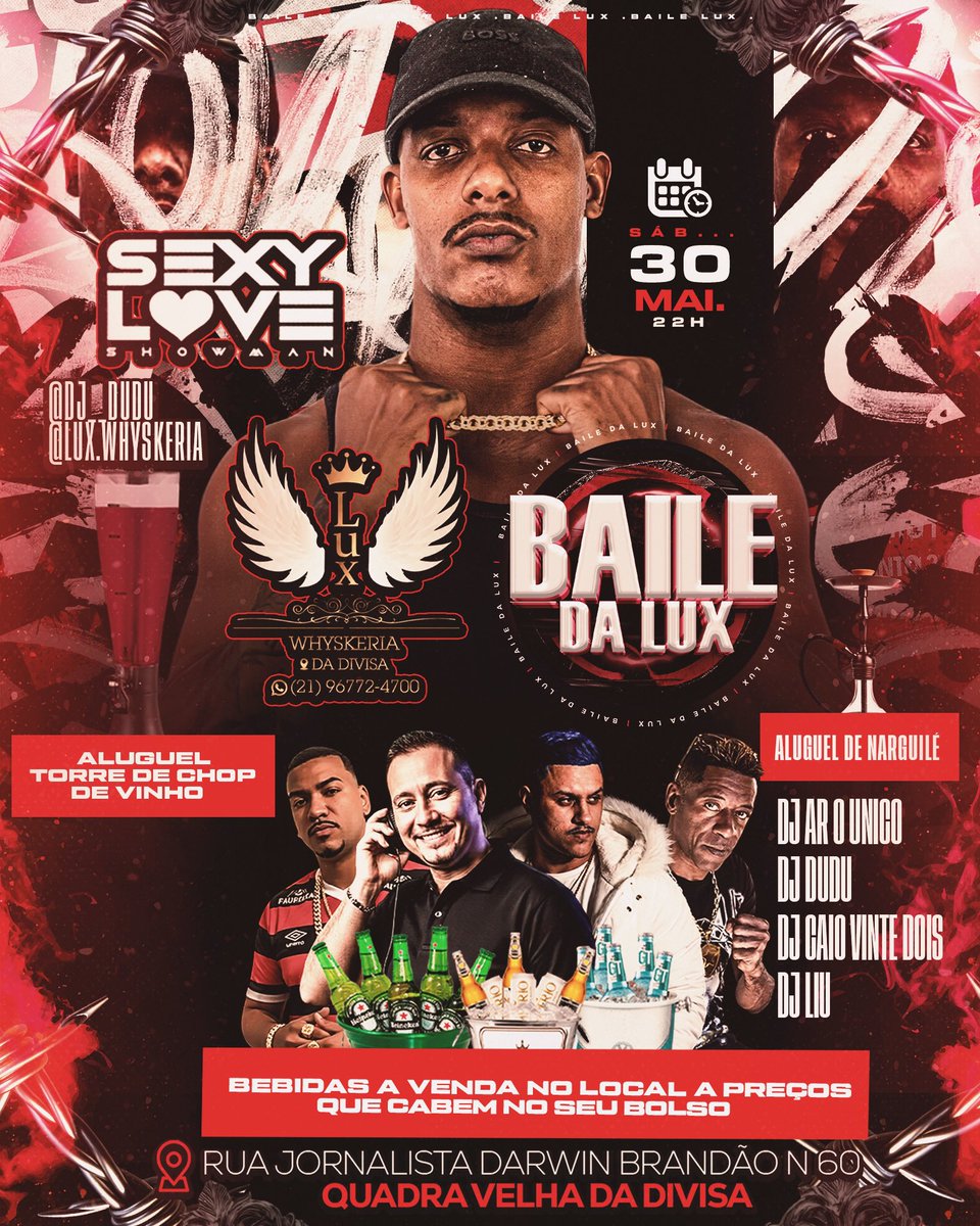 dj__dudu's tweet photo. 🔥 SÁBADÃO É NA WHYSKERIA DA LUX! 🔥

Dia 30 de Maio, a partir das 22h, vai rolar aquela noite diferenciada no Baile da Lux https://t.co/9KU2Otzdnj