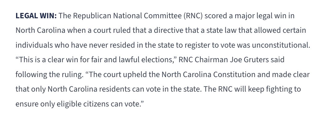 MatthewFoldi's tweet photo. NEW @DC_Reporter:

Major legal win for @Republicans @ChairmanGruters and @RNCVoteProtect in North Carolina https://t.co/znXzMYcLq9