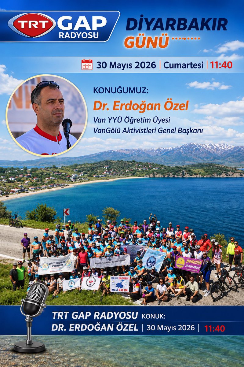 vangolakt's tweet photo. 30 Mayıs 2026 Cumartesi günü saat 11.40’ta TRT GAP Diyarbakır Radyosu’nun canlı yayın konuğu olacağız.

Van Gölü’nün korunması, çevre farkındalığı, Vangölü Aktivistlerinin çalışmaları ve bölgemize dair projeler üzerine keyifli bir sohbet gerçekleştireceğiz.

Tüm dostlarımızı dinlemeye davet ediyoruz.