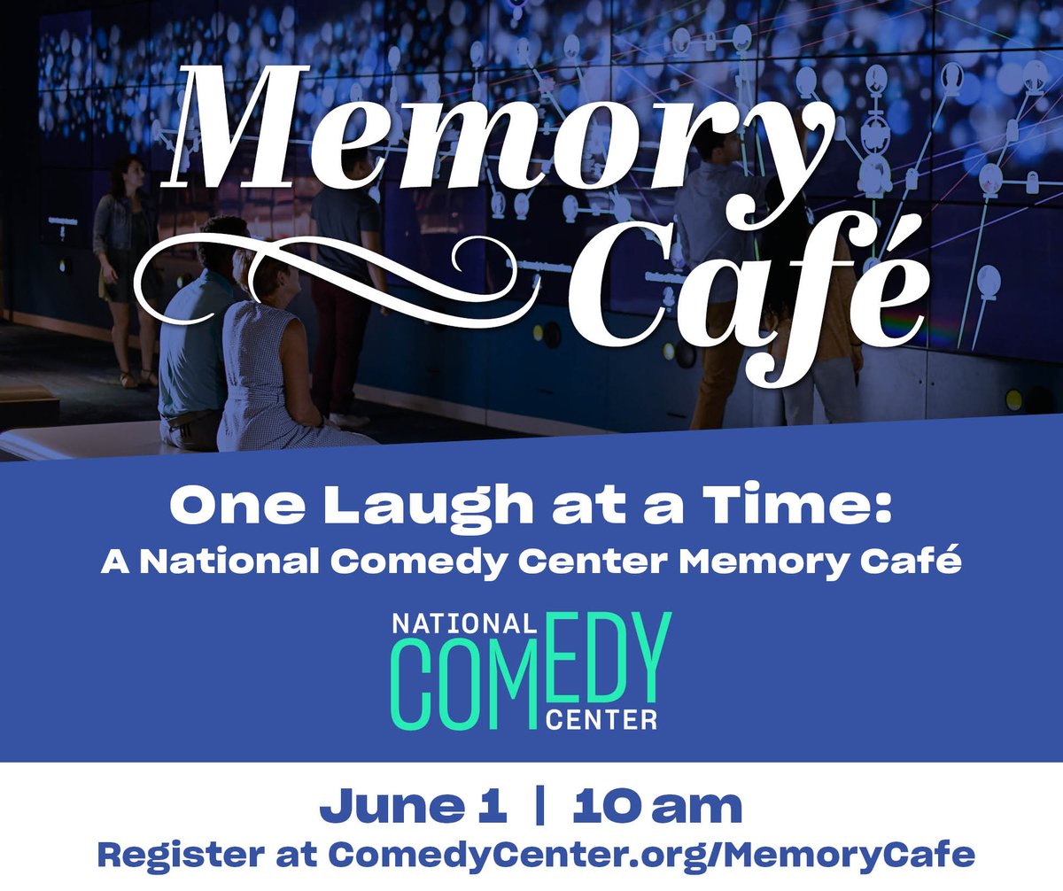 NtlComedyCenter's tweet photo. Join us for our award-winning Memory Café at the National Comedy Center on Monday, June 1, 2026. In recognition of National Alzheimer’s & Brain Awareness Month, we invite individuals living with memory loss and their caregivers to enjoy a welcoming morning filled with connection, joy, and unforgettable comedy moments.
Held on the first Monday of every month — and always free!
Next Event: Monday, June 1
10 AM – Museum exploration
11 AM – Social time + interactive program
Register now — space is limited: https://t.co/XPMHrcZPNj