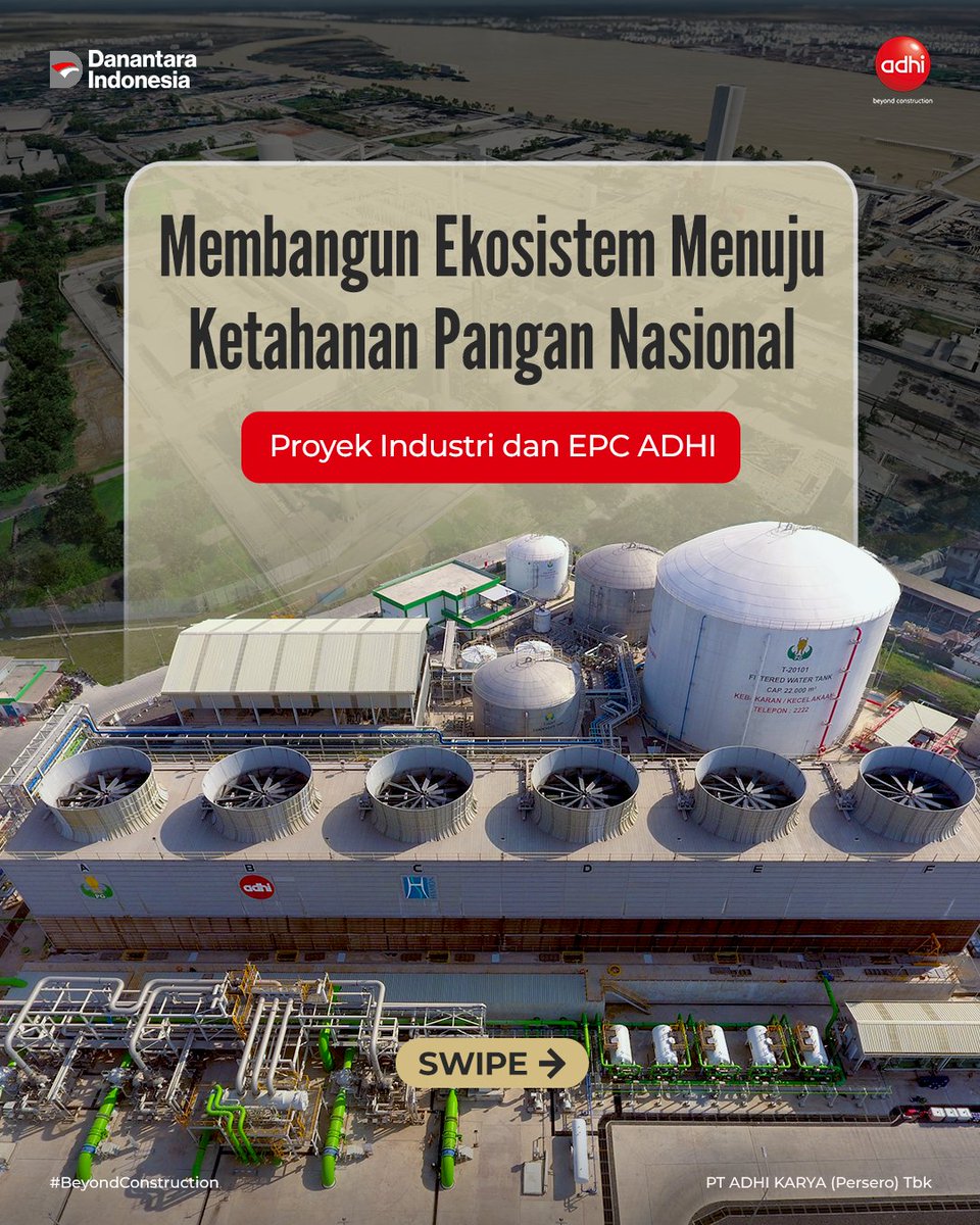adhikaryaID's tweet photo. Indonesia Menuju Ketahanan Pangan 🇮🇩🌾

#SobatADHI, dibalik ketahanan pangan ada ekosistem besar yang harus dibangun untuk mencapai keberhasilan panen. 

Melalui berbagai proyek Industri dan EPC, ADHI berkontribusi membangun fondasi tersebut secara terintegrasi. https://t.co/3vHstvtVAw